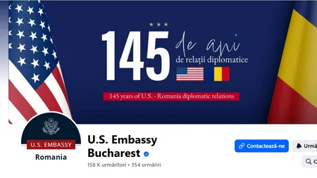 Ambasada SUA la București anunță suspendarea actualizărilor pe Facebook din cauza blocajului bugetar de la Washington