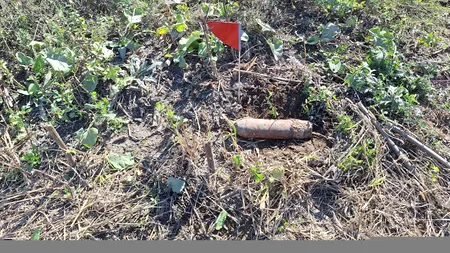 Şase proiectile explozive, descoperite pe un câmp