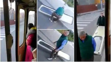 Un tramvai a rămas fără ușă în timpul mersului. Vatmanul a coborât să o recupereze