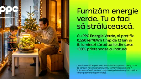 PPC Energie vine cu o ofertă nouă înainte de sărbători pentru PPC Energie Verde - energie 100% regenerabilă la un preț „verde” garantat timp de un an