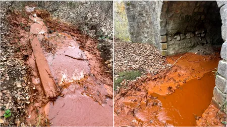 Alertă de poluare în Bihor! Apă roșie după ce o mină s-a prăbușit