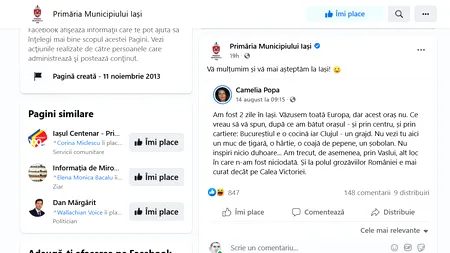 Primăria Iași, criticată după ce a apreciat laudele unei turiste ce cataloga Bucureștiul „cocină” și Cluj-Napoca „un grajd”