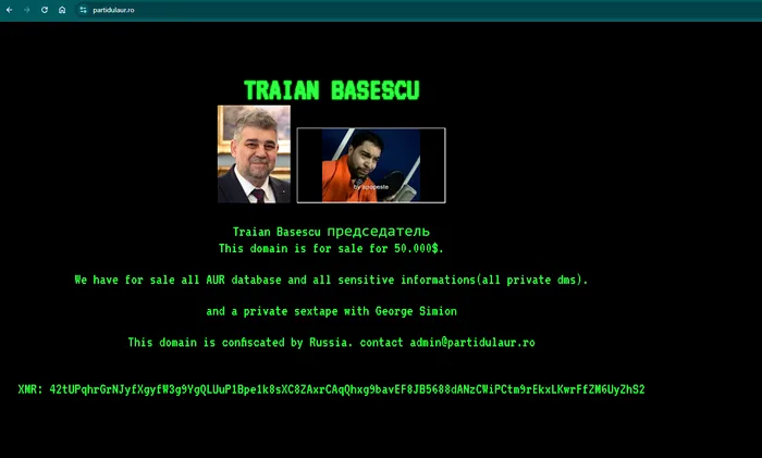 Site-ul AUR, ținta hackerilor: Imagine cu Marcel Ciolacu, videoclip cu Florin Salam și textul „Traian Băsescu președinte”