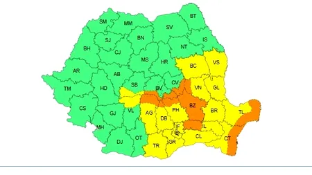 Avertizări de vânt puternic în sudul și estul României: Cod Portocaliu pe litoral și Cod Galben în alte regiuni