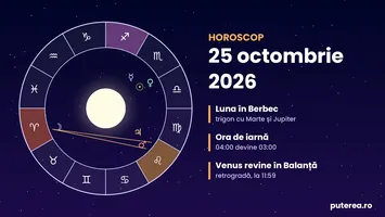 Horoscop 25 octombrie 2026. Duminica cu o oră în plus aduce curaj și noroc pentru trei zodii