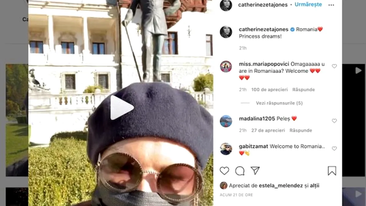 „Dacă aș fi o prințesă”...Catherine Zeta-Jones s-a filmat în fața Castelului Peleș din Sinaia (VIDEO)