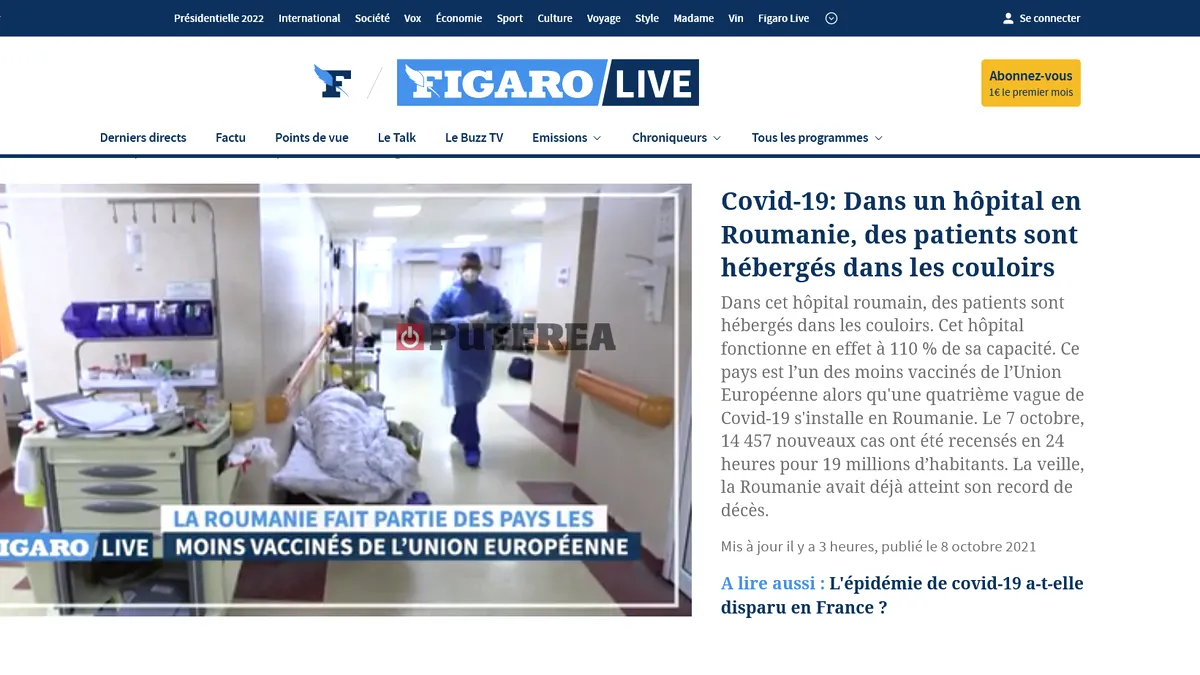 Le Figaro: Reportaj la Institutul ”Matei Balș” , unde sunt pacienți cu Covid care primesc tratamentul pe holuri