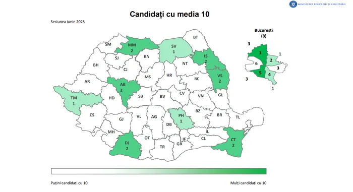 Sursă: Ministerul Educației și Cercetării / Candidați cu media 10