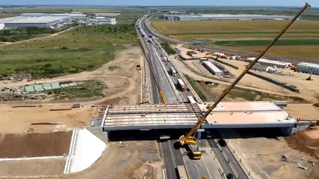 UMB trage tare pe tronsonul 4 al DEx12. A finalizat montarea grinzilor la pasajul peste A1. Când se leagă Craiova de Constanța (VIDEO)