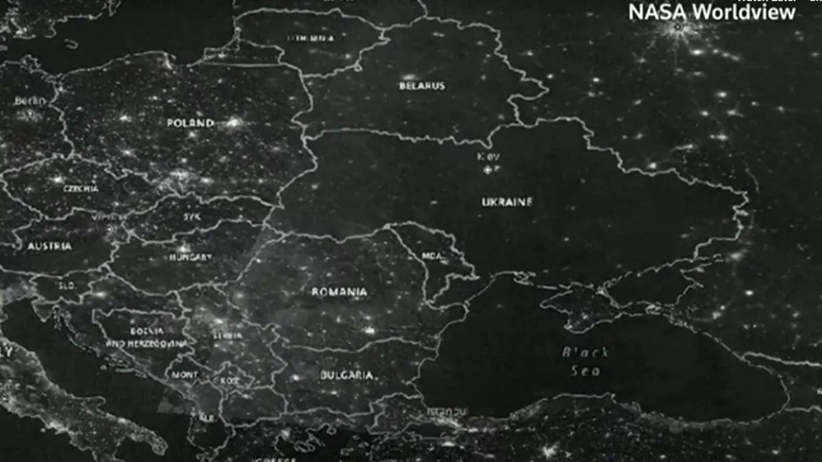 Într-un interval mare de timp din noiembrie NASA arată Ucraina în întuneric