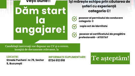 Societatea SALUBRIZARE SECTOR 5 S.A. își mărește echipa prin căutarea de șoferi cu experiență categoria C!