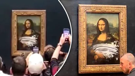 Mona Lisa de la Luvru s-a pomenit că e lovită cu o prăjitură cu frișcă