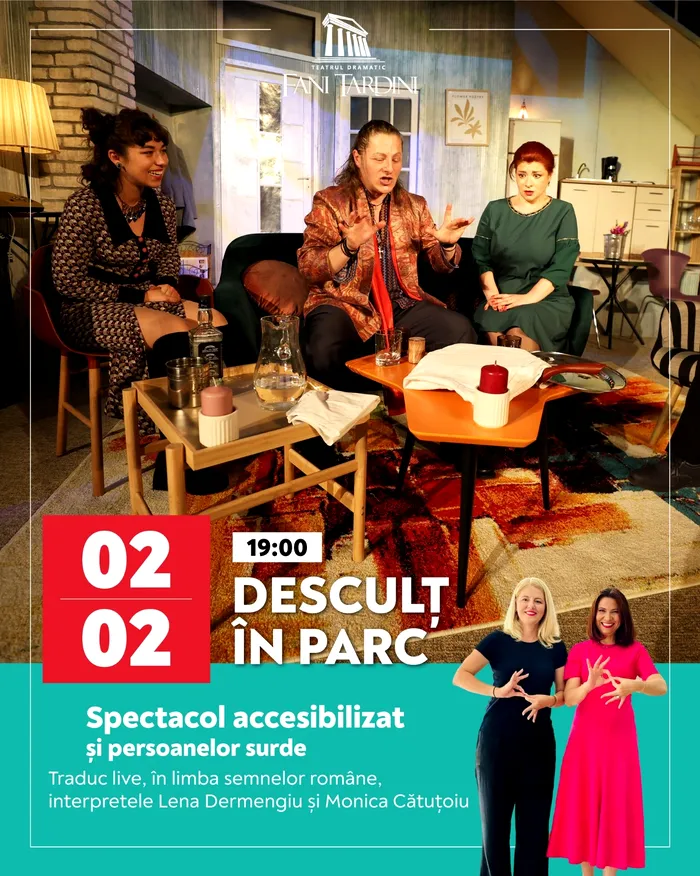 „Desculț în parc”, pentru acuzici, la Galați. Afișul spectacolului.