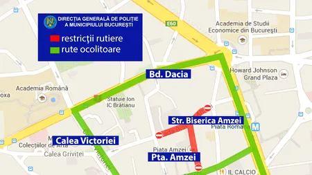 Trafic restricționat în București, în zona Amzei