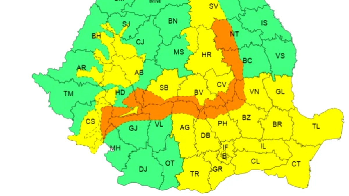Cod portocaliu de ninsori şi viscol puternic, până în dimineața de Crăciun