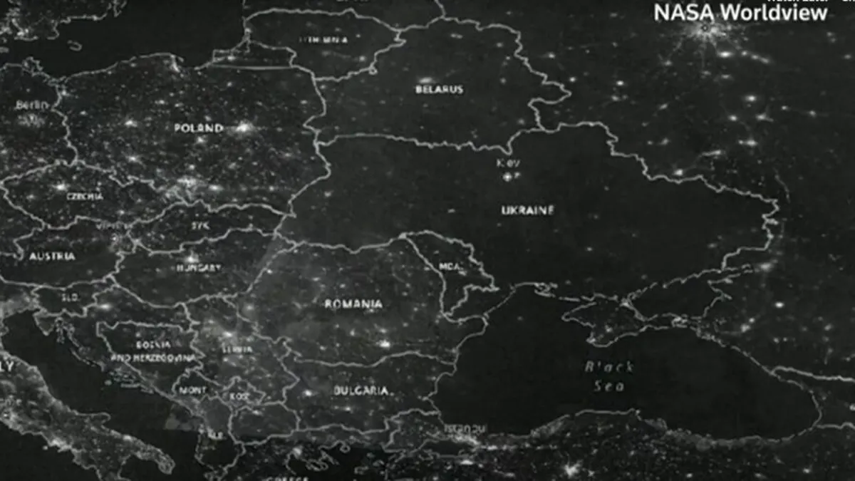 Într-un interval mare de timp din noiembrie NASA arată Ucraina în întuneric