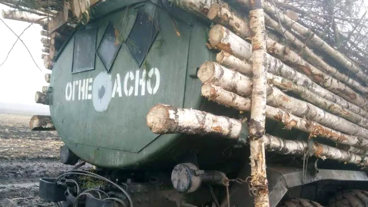 Armata rusă își deghizează camioanele cu combustibil în camioane de transport lemne (galerie foto)