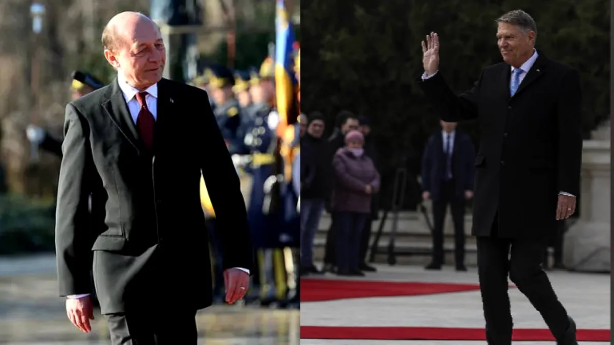 Drapelul sărutat de Băsescu, evitat de Iohannis: două plecări, două simboluri