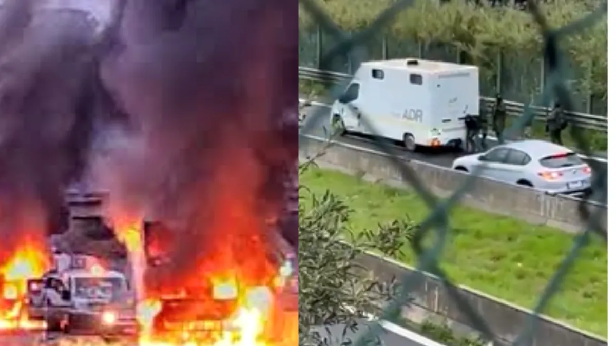 Jaf spectaculos pe autostradă. Un comando armat a furat milioane de euro din două vehicule blindate VIDEO