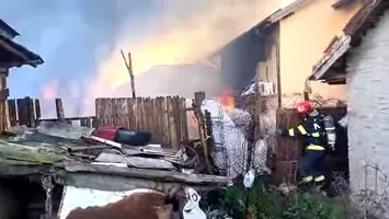 Incendiu puternic într-o gospodărie din Dolj. O butelie de 700 de litri a explodat (VIDEO)