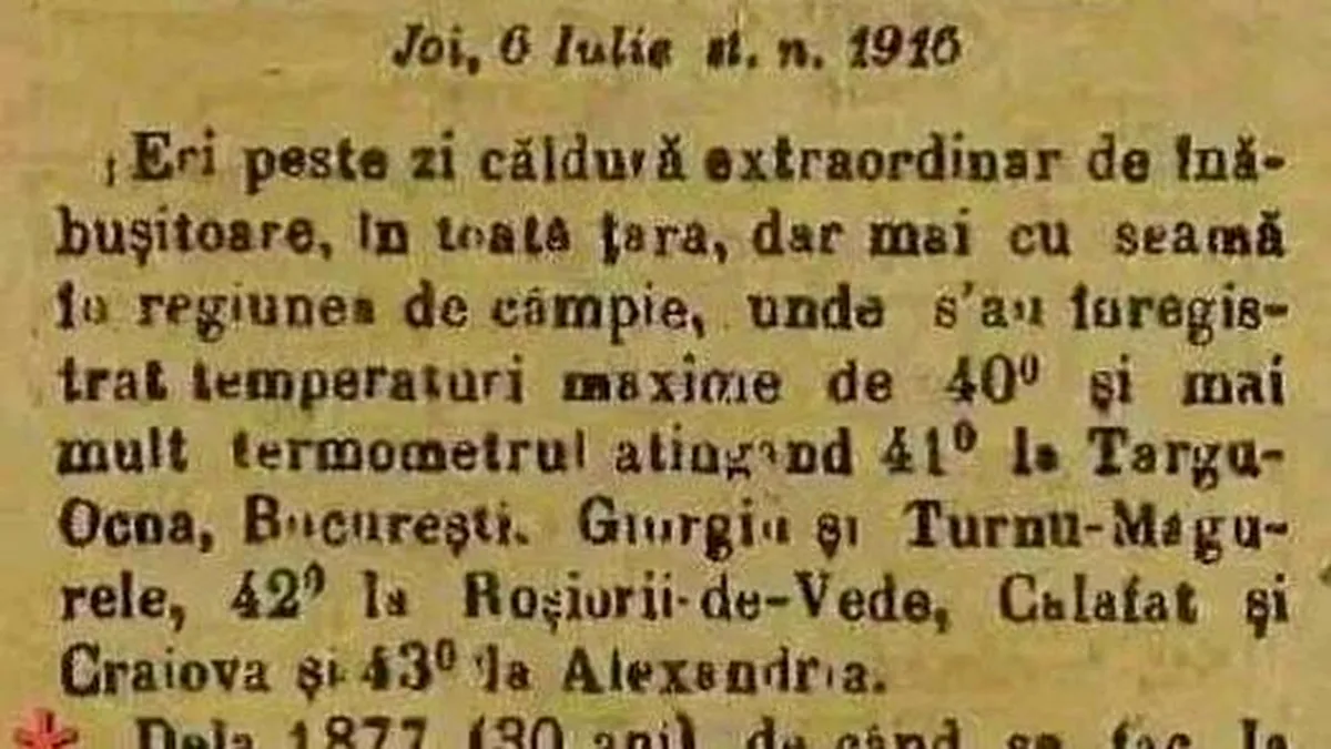 Cod roșu de caniculă acum un secol