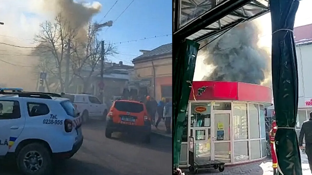 Incendiu violent în Buzău. Un liceu și Piața Centrală au fost cuprinse de flăcări